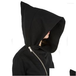 Men'S Hoodies & Sweatshirts Wizard Hat Oblique Zipper Punk Rock Hoodies Hiphop Streetwear Gothic Style Diagonal Zip Up Black Cloak Ho Dhekx