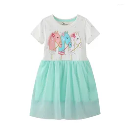 Girl Dresses Jumping Metres 2-7T Princess Girls Horse Embroidery Short Sleeve Kids Clothing Selling Mesh Skirt Toddler Costume