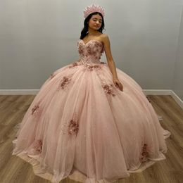 Light Pink Ball Gown Quinceanera Dress Long Train Princess Applique Lace Beads Tulle Vestidos De 15 Anos Birthday Party Sweet 16 Dress