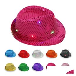 Party Hats Led Jazz Party Hats Flashing Light Up Fedora Trilby Sequins Caps Fancy Dress Dance Uni Hip Hop Lamp Luminous Hat Drop Deliv Dhuyy