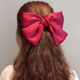 Hair Clips Korean Style Red Satin Large Bow Accessory Clip For Girls Headwear Back Of Head Spoon Spring