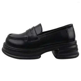 Dress Shoes 2024 Fashion Round Toe Thick-Soled Versatile Loafers Slip-on Platform Heels Women