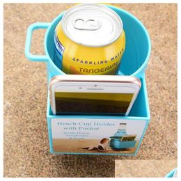 Other Drinkware 2023 New Plastic 20Oz Beach Cup Holder With Pocket Outdoor Cam Mtifunctional Seaside Storage Drop Delivery Home Garden Dhqrz