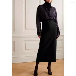 Skirts 2024 Autumn And Winter High-waisted Wool Mid-length Half-body Skirt Black Wrap Niche Slim Half Female