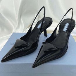 Brand Sandals for Women High Heels Pointed Shoes P Triangle Sign White Black Shiny Patent Leather 35cm 7.5cm Thin Summer Wedding 35-40