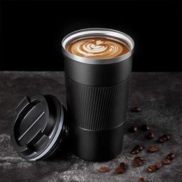 Thermoses 380ml/510ml Double Stainless Steel 304 Coffee Thermos Mug Leak-Proof Non-Slip Car Vacuum Flask Travel Thermal Cup Water Bottle