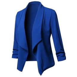 Women Thin Blazers Cardigan Coat Long Sleeve Female Blazers and Jackets Ruched Asymmetrical Casual Business Suit Outwear 240201