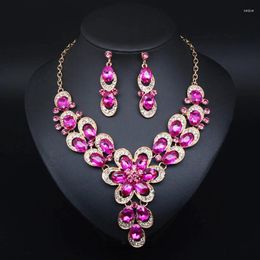 Necklace Earrings Set African Crystal Flower Choker Rhinestone Women Bridal Wedding Party Jewellery Statement Costume Accessories