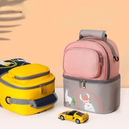 Large Capacity Double Layer Thermal Lunch Bag Picnic Food Insulated Storage Container Bento Bag Preservation Cooler Tote Bag Ice 240118