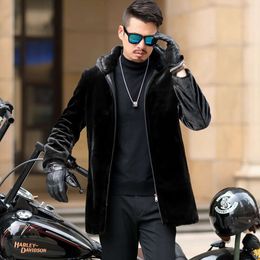 Autumn and Winter Clothing Imitation Sheep Cut Velvet Mens Fur Integrated Coat Jacket with Hood for Warmth Mink 0UWL