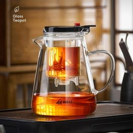 Förtjockad värmebeständig glas tekanna Högtemperaturbeständig tekanna hushåll en-knappsfiltrering av te-separering Tea Maker 240124