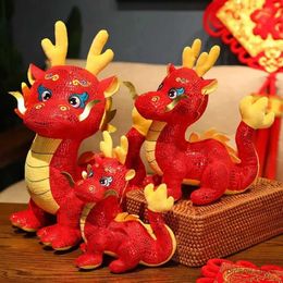 Action Toy Figures New Cartoon Zodiac Dragon Year Mascot Red Chinese Dragon Plush Toys Soft Stuffed Anime Animal Dinosaur Doll New Years Decor