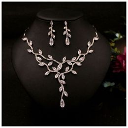 Zircon Wedding Jewellery Sets Choker Necklace Wedding Necklaces and Earrings for Women Floral Wedding Accessories298R