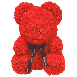 Artificial Rose Flower Bear Toy Women Girl Christmas Valentine Day Gifts Home Decor 20 40CM E2S2578