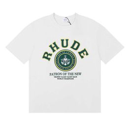 Cotton High Rhude Print Men's Quality 100 T-shirt Designer Chest Casual Fashion Short Sleeve Europe America Men's and Women's Round Neck Size S-xl24ss 22