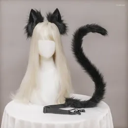 Party Supplies Halloween Women Plush Cat Ears Tail Lolita Kawaii Headband Simulation Animal Headwear Cosplay Accessories Prop