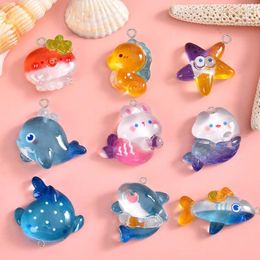 Charms 10pcs Kawaii Marine Whale Shark Starfish Seahorse Resin Lovely Mermaid Fish Pendant For Earring Keychain Diy Jewellery Make