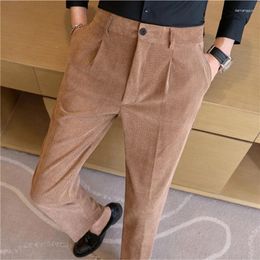 Men's Suits High Quality Elastic Waist Striped Corduroy Suit Pant For Men Thickened Warm Business Casual Dress Pants Office Social Trousers