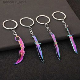 Keychains Lanyards Mini Valorant Melee Reaver 2.0 Karambit Keychain Game Peripheral Samurai Dagger Model Metal Key Ring Pendant Jewelry Male Gift Q240201