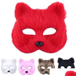 Party Masks Faux Fur Cat Fox Mask Furry Animal Cosplay Half Face Masks Party Masquerade Fancy Dress Easter Costume Drop Delivery Home Dhsqc