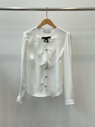 Women's Blouses 2024Early Fall Pure White Bow Lace Delicate Preppy Sweet Shirt Diamond Breasted Design Details Exquisite