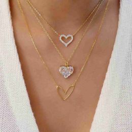 Chokers Crystal Zircon Heart Star Charm Layered Pendant Necklace Set for Women Charms Fashion Square Rhinestone Female Vintage Jewellery YQ240201