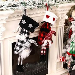 Christmas Decorations Stocking Large Red Black Knitted Socks Xmas Santa Claus Fireplace Decor Candy Gift Bags Holder Home Winter