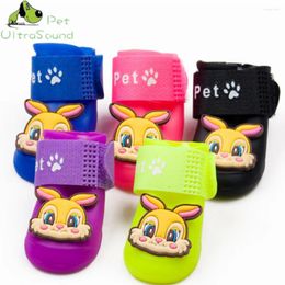 Dog Apparel 4Pcs/set Pet Rabbit Pattern Boots PU Rubber Water Protective Cat Shoes Black Green Red Blue Yellow Pink Purple Orange