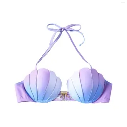 Women's Swimwear Strappy Seashell Bikini Top Gradient Mermaid Swim Tops Push Up Bathing Suit For Women With Underwire