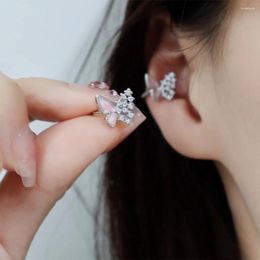 Backs Earrings Ear Cuffs For Teen Girls Korean Fashion 2024 Silver Colour Zircon Pink Butterfly Cartilage No Pierced Clip EF116