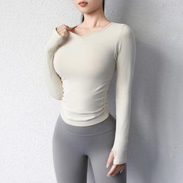 Active Shirts Women Yoga Long Sleeve Sport Shirt V-Neck Elastic Running Sweatshirts Girls Workout Sportwear Gym Fitness Tops Undershirt