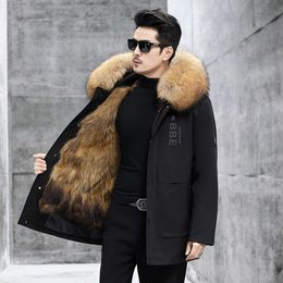 Pai Overcomes Mens True Fur Designer Inner Bladder Nick Clothing Mid Length Hooded Coat Winter CSZZ
