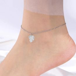 2024 Leaf Feet Chain 14K White Gold Vintage Fashion Charm Jewelry Bohemian Beach Womens Anklet Accessories