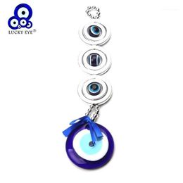 LUCKY EYE Blue Turkish Evil Eye Pendant Wall Hanging Silver Color Bead Gifts Decorations for Car Office Home Living Room EY13661266P