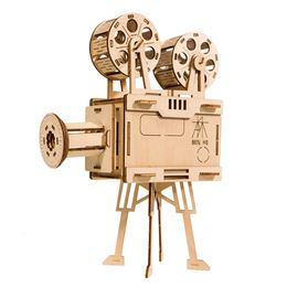 77Pcs DIY 3D Film Projector Puzzle Wooden Model Building Kit Assembly Vitascope Toy block assembly toys 240122