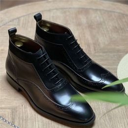 Genuine Leather Mens Ankle Lace Up Black Brown Dress Boot for Formal Shoe Italian Boots Men