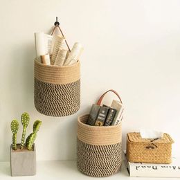 Wall Hanging Woven Jute Cotton Flower Basket Pot Planter Home Storage Baskets For Kitchen Tableware Bathroom Sundries Organizer 240125