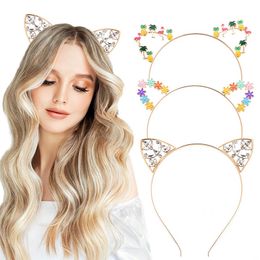 Cat Ears Hair Band Alloy Crystal Diamond Headband Rabbit Ear Colorful Sweet Hair Band Headwear Accessories Christmas Gift