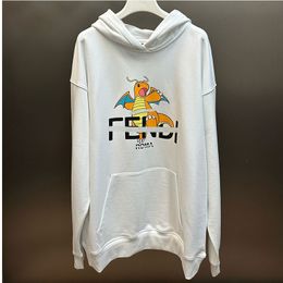 FW24 Gösteri Erkek Moda Tasarımcısı Hoodie Dragonite Siyah Pamuklu Büyük Boyu Uzun Kollu Jersey Sweatshirt Erkekler Normal Fit Hoodies