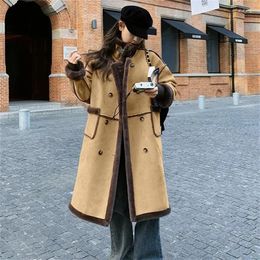 Women's Fur Lamb Wool Jacket Female Winter Add Velvet Thickening 2024 The Double-breasted Coat In A Long Warm Deerskin Trend