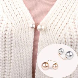 Brooches 2 Pcs/set For Women Fashion Double Pearl Metal Lapel Pin Sweater Shirt Cardigan Enamel Pins Tightening