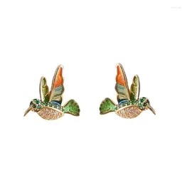 Stud Earrings Women's 18k Gold Plated Crystal Zircon Colored Enamel Animal Bird Fashion Jewelry Festival Gifts