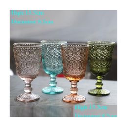 Wine Glasses Wholesale 270Ml European Style Embossed Stained Glass Wine Lamp Thick Goblets 7 Colors Wedding Decoration Drop Delivery H Dhwnn