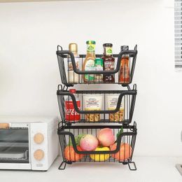 Kitchen Storage Stackable Fruit Vegetable Basket Rack Pantry Organiser Potato Onion Garlic Spice Container Metal Wire Under Sink