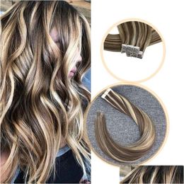 Skin Weft Hair Extensions Remy Tape In Brazilian 100% Real Human Invisible Double Sided 20Pcs 16-24Inch Drop Delivery Products Dhras