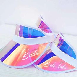 Party Decoration Personalised Custome Summer Bride Visors Bridesmaids Gifts Bachelorette Pool Holographic Retro Beach Sun Hat