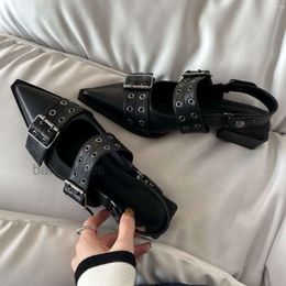 Dress Shoes Pointed Toe Belt Buckle Black Mary Jane Fashion Rough Heel Retro Women's 2024 Summer Designer Sandals