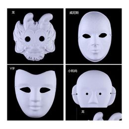 Party Masks White Half Face Mask Halloween Blank Paper Ball Hand Painted Diy Pp Hip-Hop Hand-Painted Masks Street Dancing Christmas Dr Dhfex