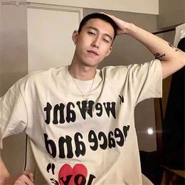 Men's T-Shirts Men Women Tee Tops Peace And Love Foam Printing Summer Oversized T Shirt Letter Streetwear 100% Cotton Tee Q240201