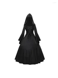 Casual Dresses 2024 Vintage Women Mediaeval Renaissance Victorian Retro Gothic Flare Long Sleeve Hooded Ball Gown Dress Costume